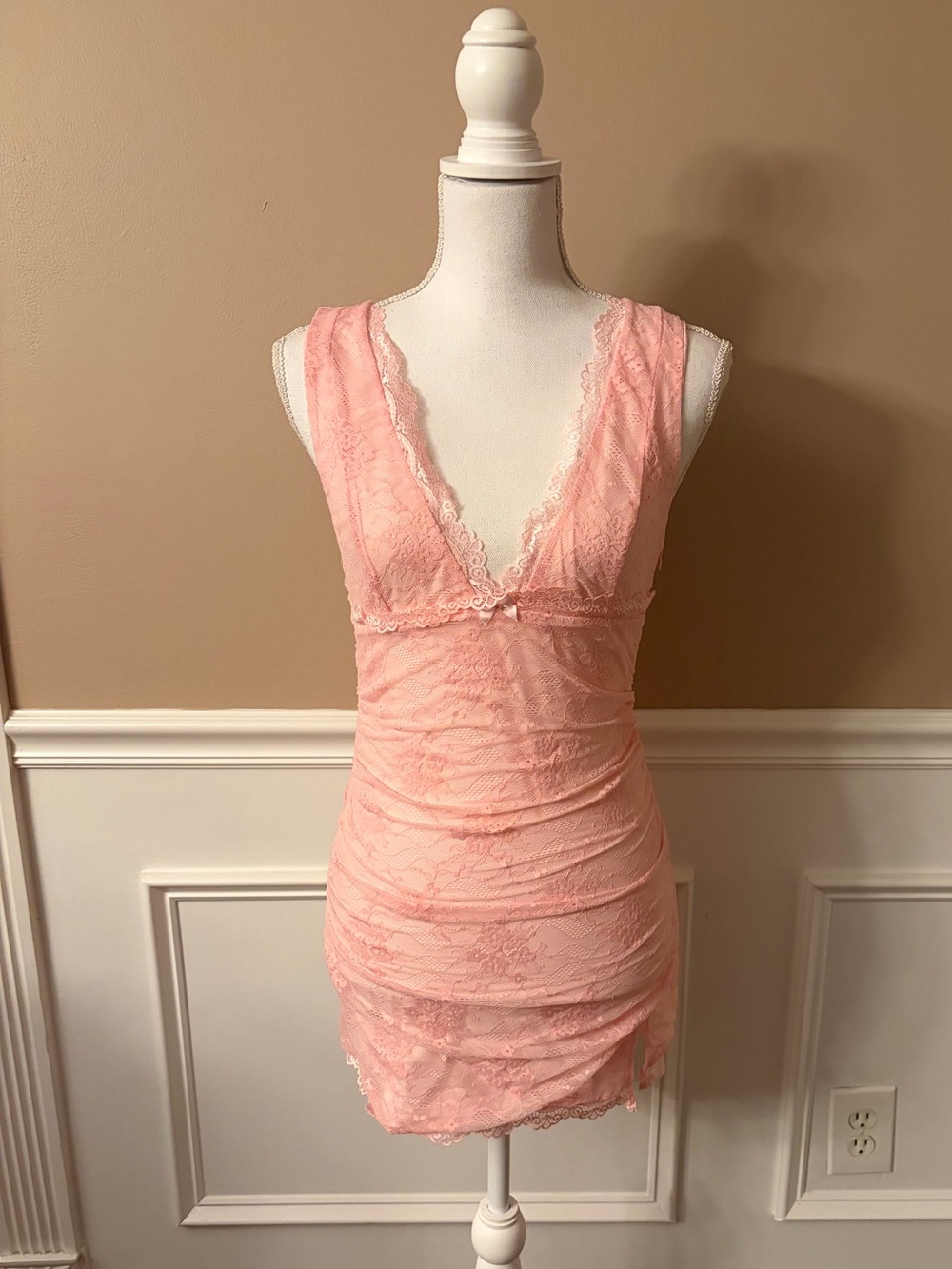 Pink Lace V-Neck Mini Dress
